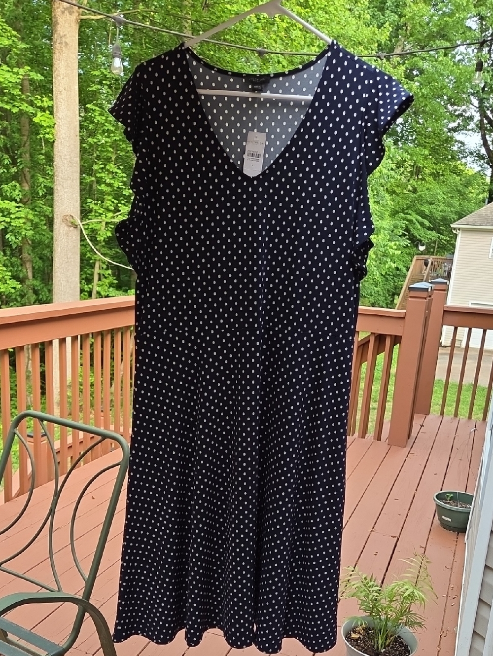 Ann Taylor Factory Navy Polka Dot V-Neck Midi Dress